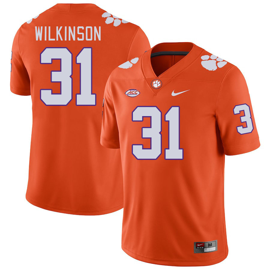 Men #31 Joe Wilkinson Clemson Tigers College Football Jerseys Stitched-Orange